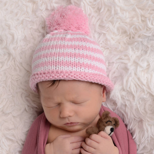 Newborn Baby Pink Pom Pom Beanie Hat