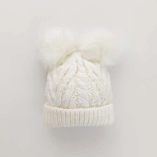 Fluffer Double Pom Beanie Hat | Winter White