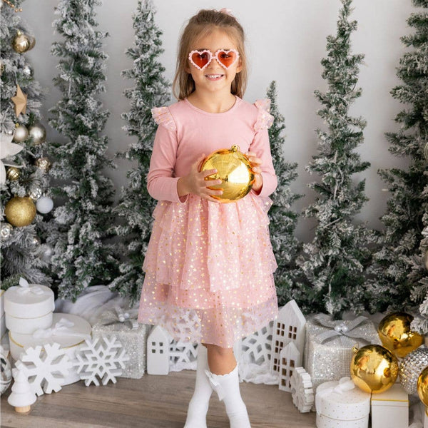 Blush Shimmer Christmas Long Sleeve Tutu Dress