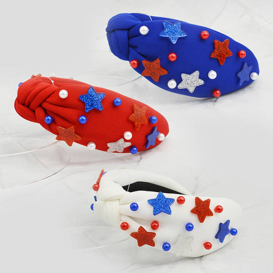 US Theme Stars Designed Knot Headband | Red