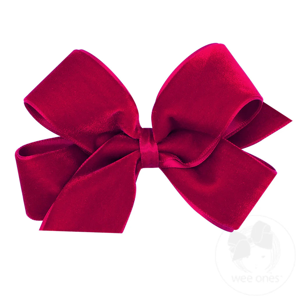 Medium Faux Velvet Satin Overlay Bow | Cardinal