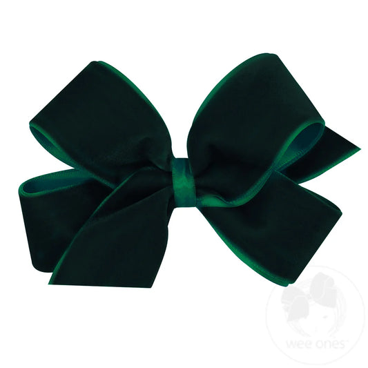 Medium Faux Velvet Satin Overlay Bow | Forest Green