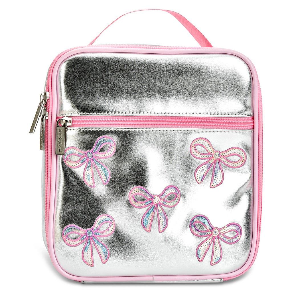 Sequin Bows Lunch Tote | Silver