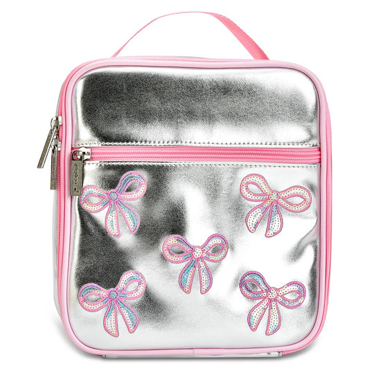 Sequin Bows Lunch Tote | Silver