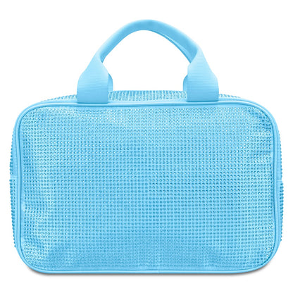 Blue Rhinestone Large Cosmetic Bag