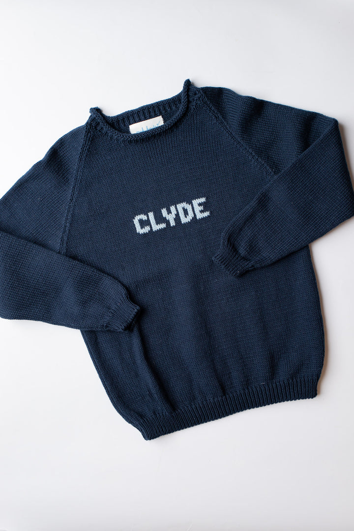 Name Sweater | Navy with Light Blue