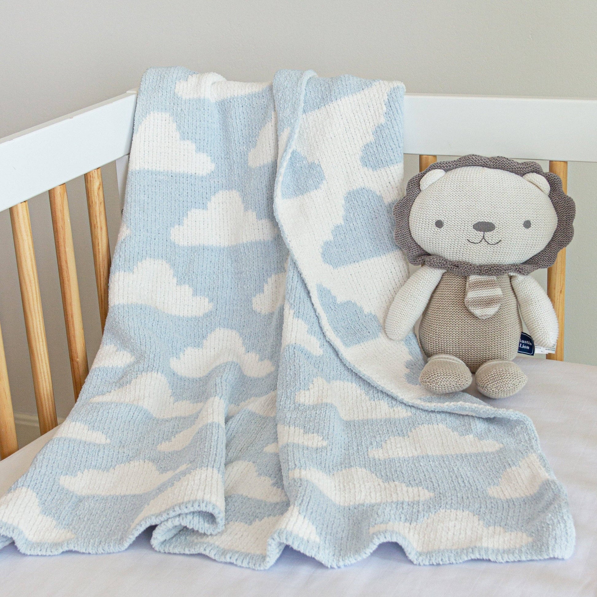 Chenille Baby Blanket - Blue Clouds