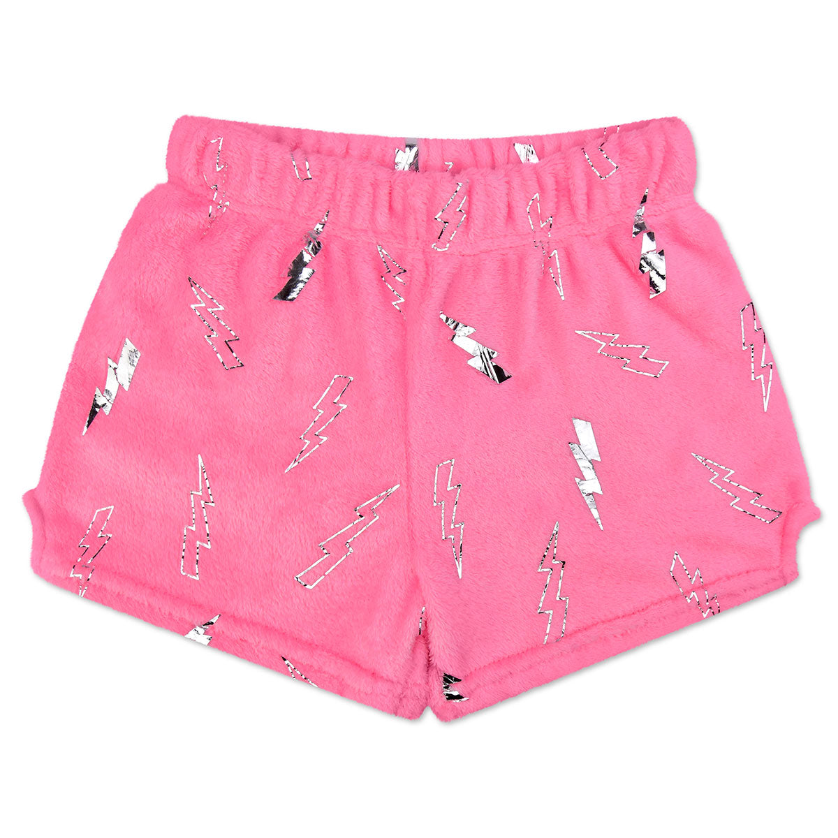 Pink Foil Lightning Plush Shorts