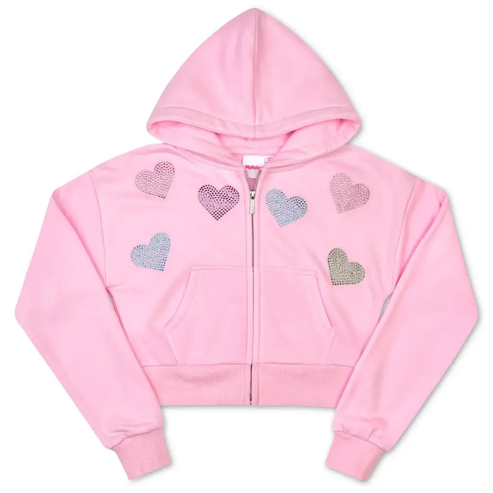 Sparkling Hearts Cropped Zip Hoodie