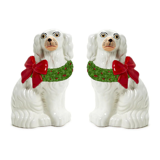 Holiday Hound Set of 2 Staffordshire Dog Statues