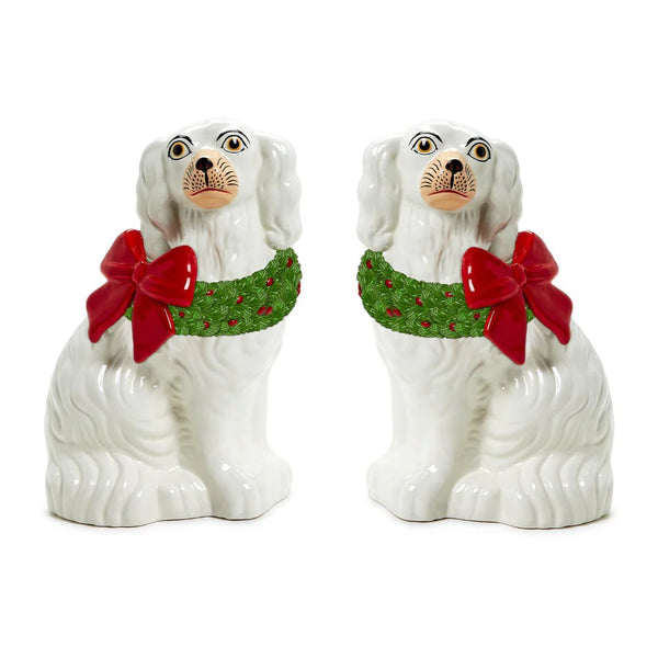 Holiday Hound Set of 2 Staffordshire Dog Statues