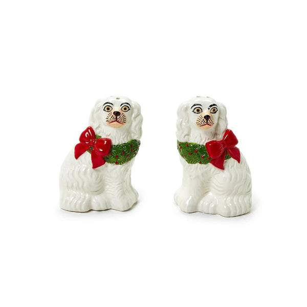 Holiday Hound Staffordshire Dog Salt + Pepper Shaker Set