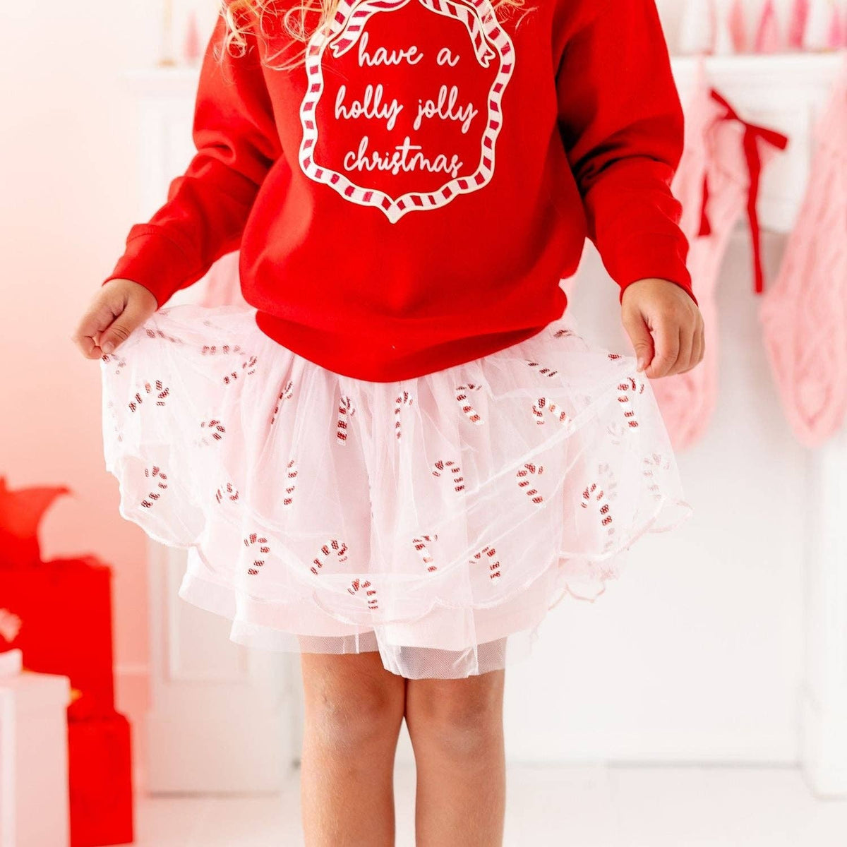 Candy Cane Scalloped Tutu Skirt