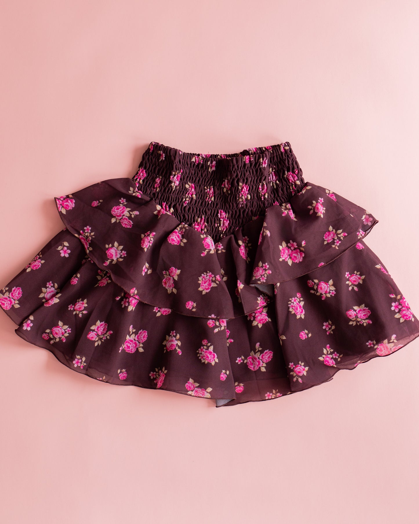 Chiffon Tiered Skirt | Maroon Ditsy