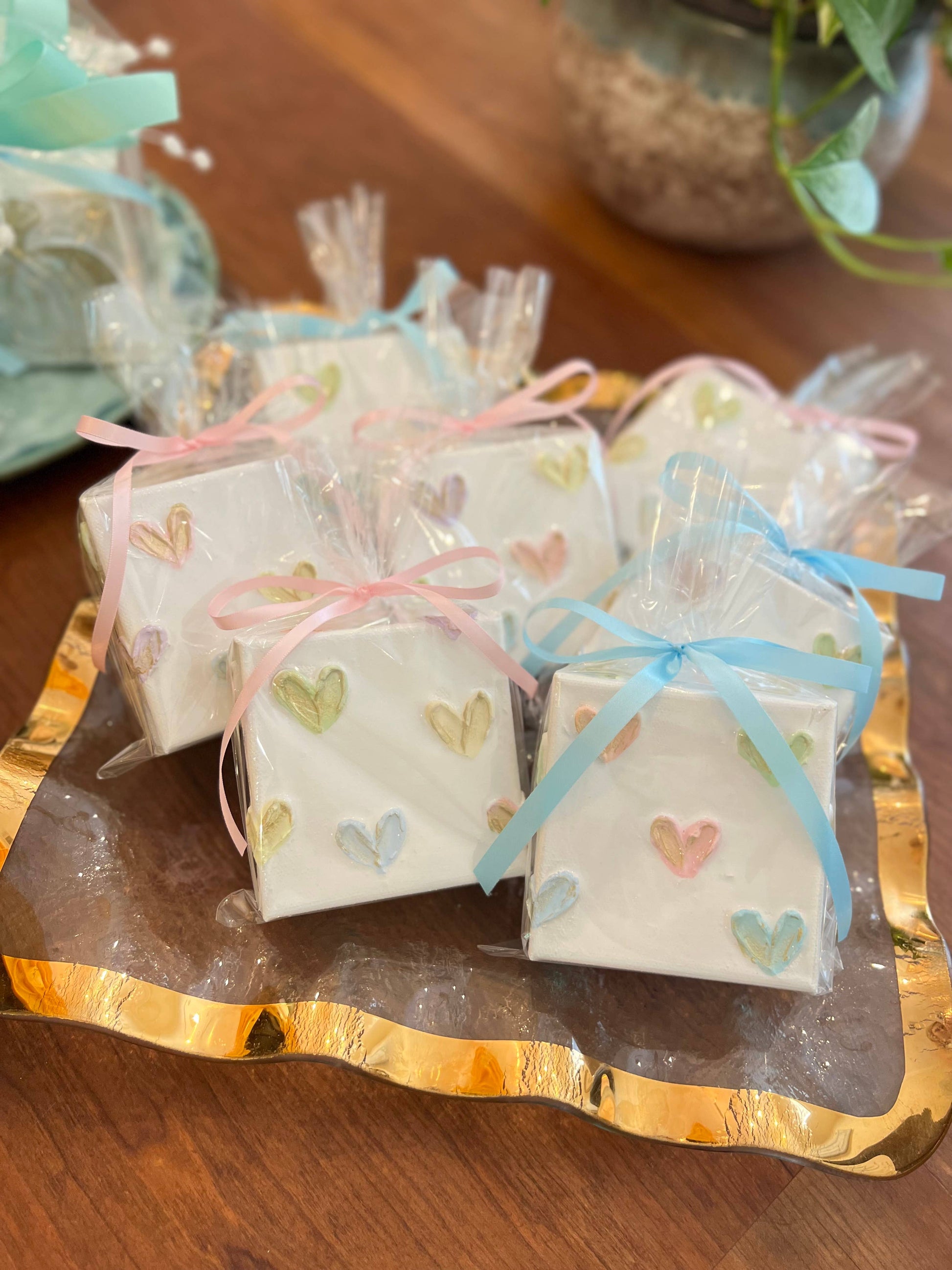 4x4 inch Canvas | Pastel Polka Dot Hearts