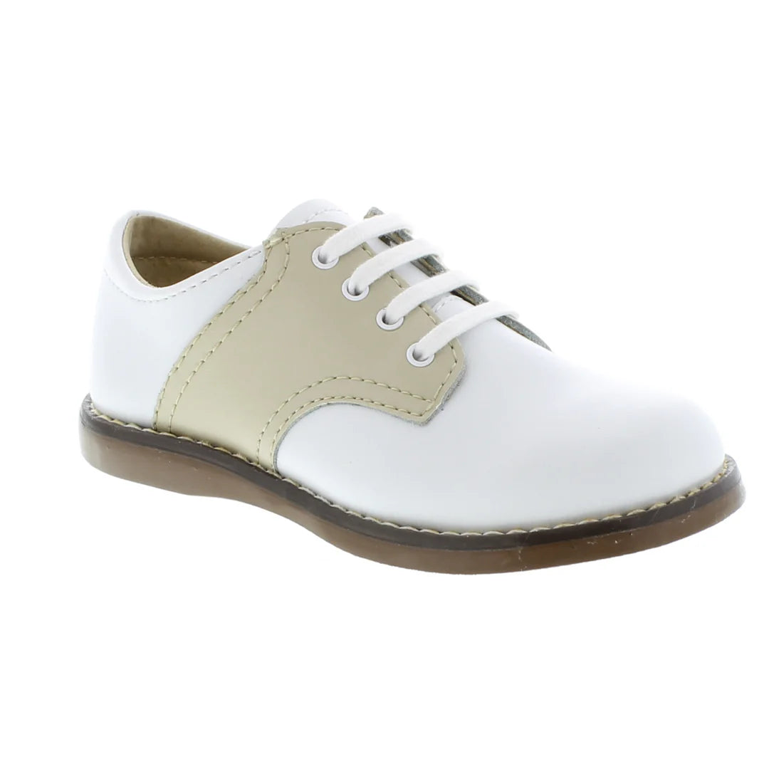 Footmates Two-Tone Leather Saddle Oxford | White/Ecru