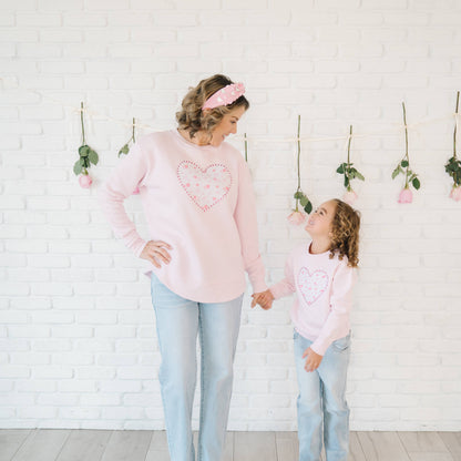 Dainty Rose Pearl Heart Patch Sweatshirt - Kids Clothing