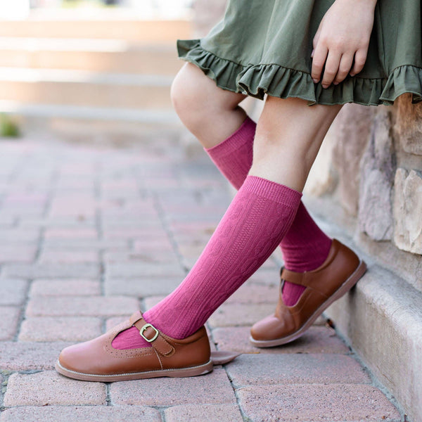 Mulberry Cable Knit Knee High Socks