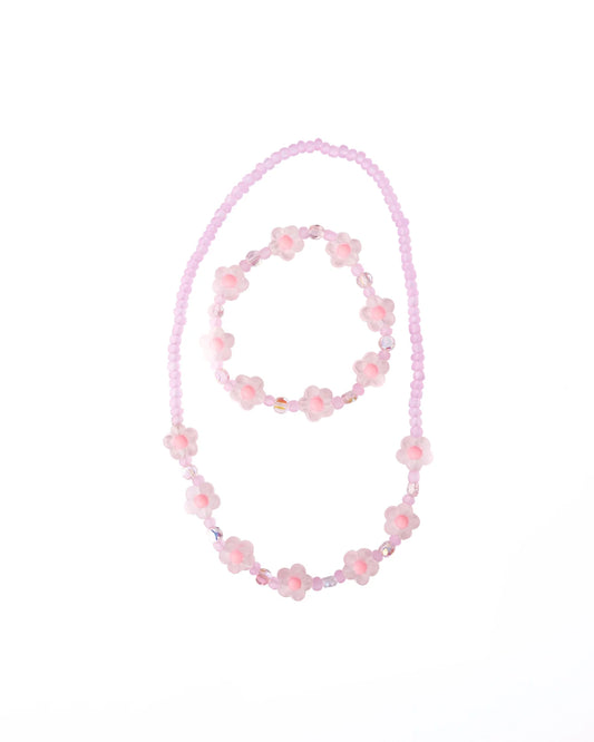 Pink Crystal Blooms Necklace + Bracelet Set