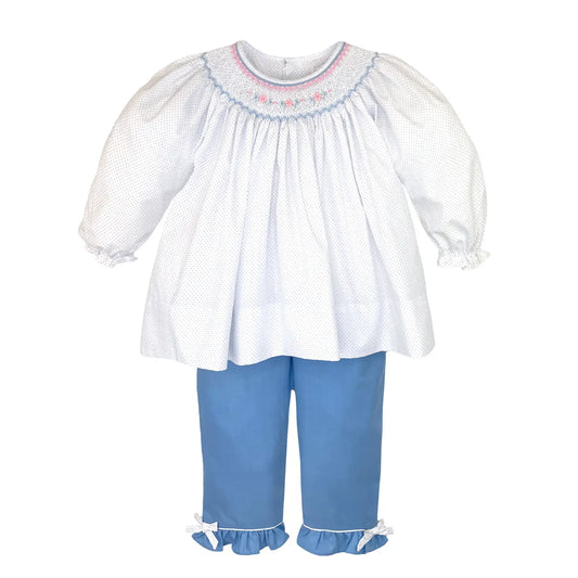 Smocked Bishop Pant Set | Blue Dot