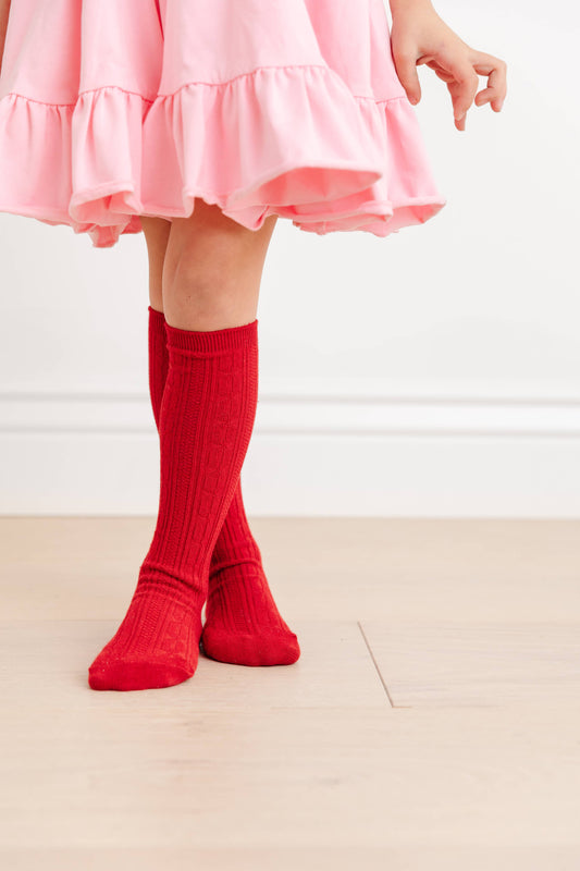 Cherry Cable Knit Knee High Socks