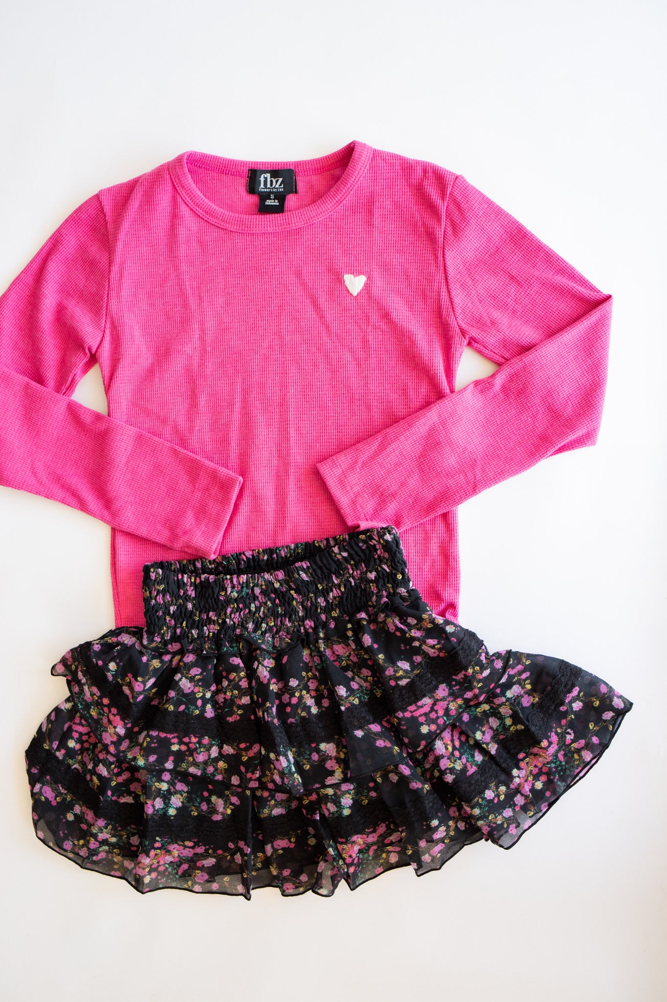 Tiered Skirt | Black Pink Floral