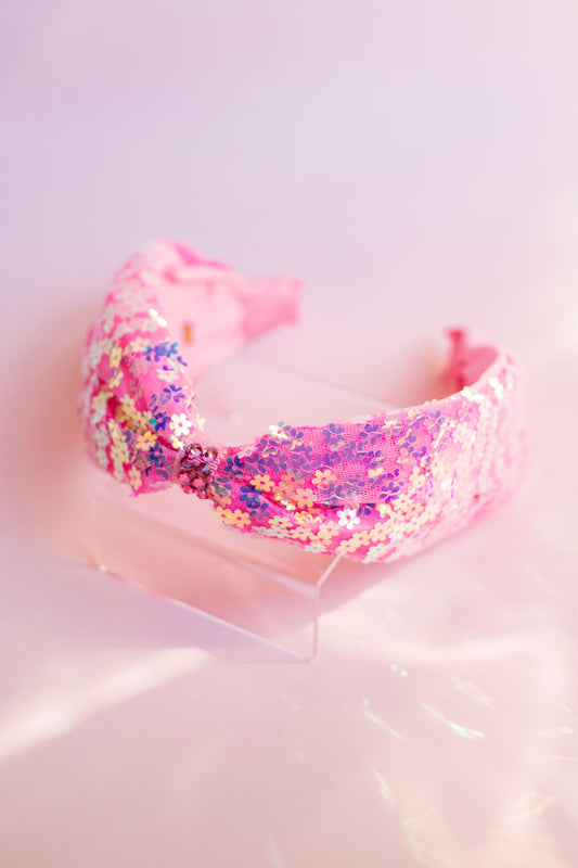 Crystal Center Spring Daisy Sequin Headband | Pink