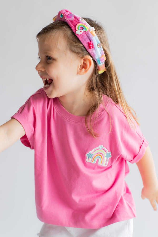 XOXO by Magpies Embroidered Short Sleeve Rainbow Tee | Pink