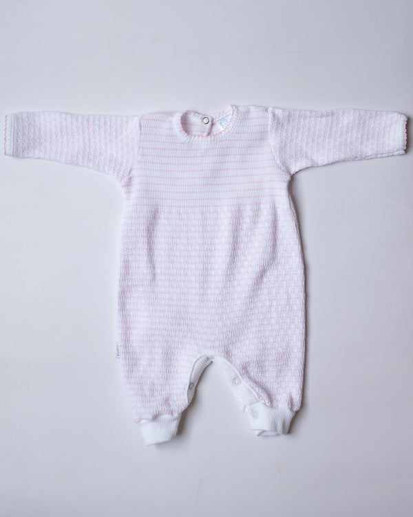 Pinstripe Knit Long Sleeve Romper | Pink