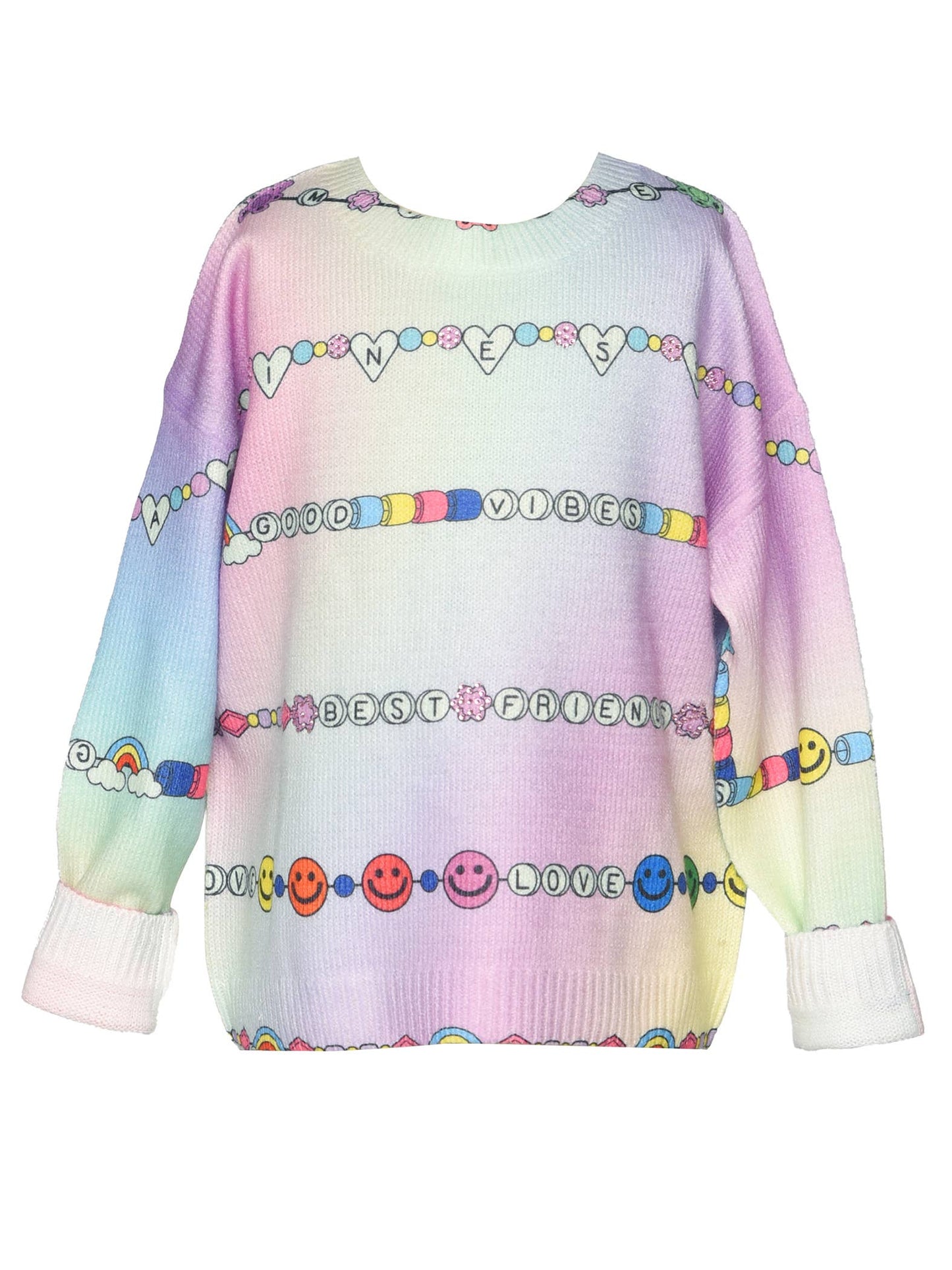 Friendship Bracelet Print Sweater Top | Purple Multi