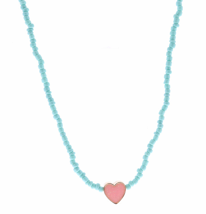 Mint Seed Bead with Heart Necklace