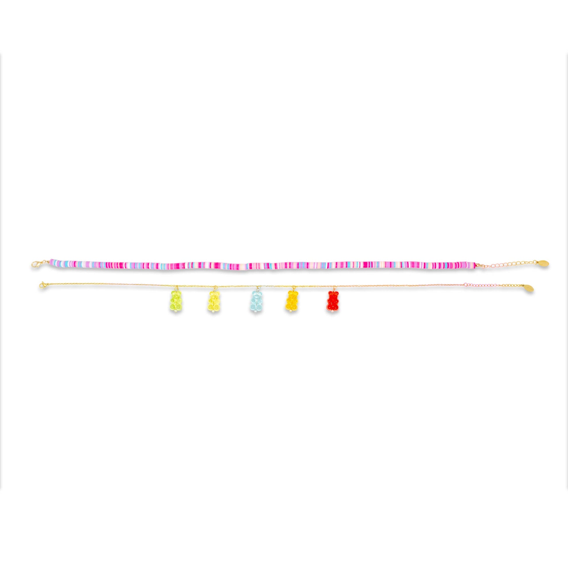 Girl's Colorful Disk Necklace & Charm Duo - Gummy Bears