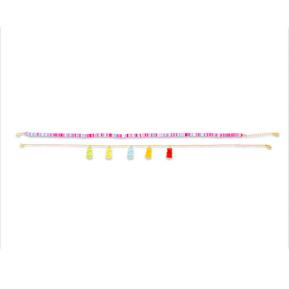 Girl's Colorful Disk Necklace & Charm Duo - Gummy Bears
