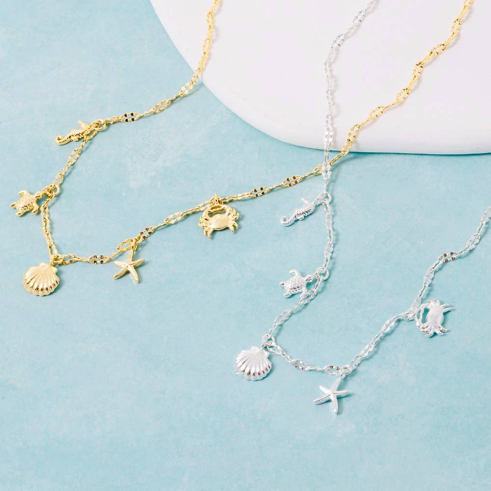 Gold Dipped Sea Life Charms Pendant Necklace