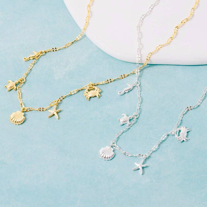 Gold Dipped Sea Life Charms Pendant Necklace