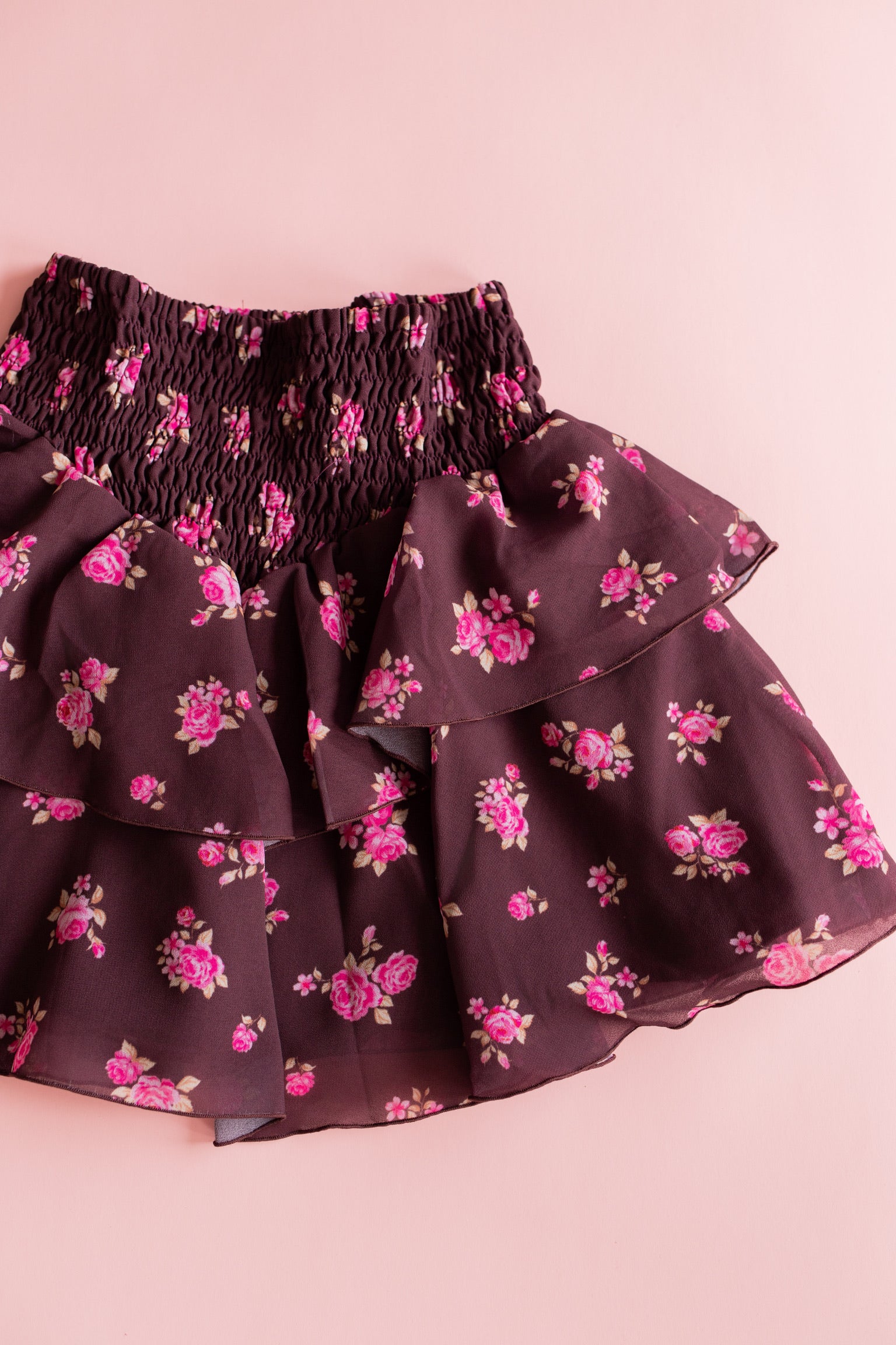 Chiffon Tiered Skirt | Maroon Ditsy