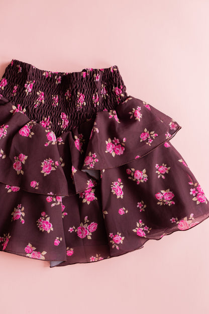 Chiffon Tiered Skirt | Maroon Ditsy