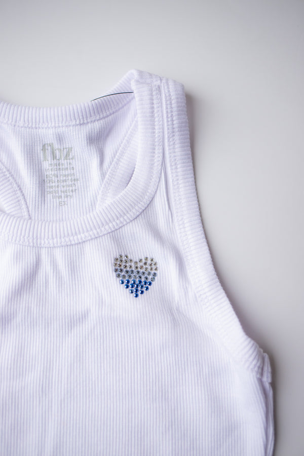 Heart Rhinestone Tank | White & Denim