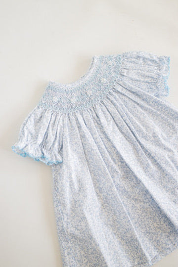 Grace Light Blue Liberty Print Dress w Bishop Collar
