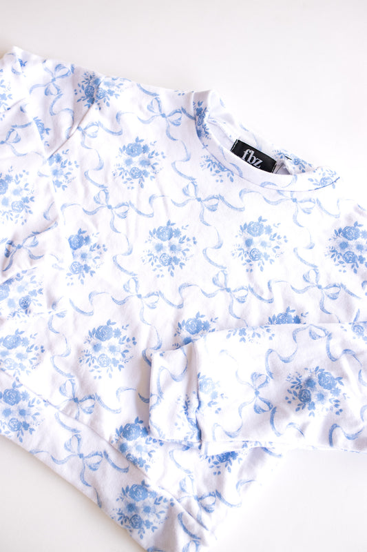 All Over Print Crewneck Sweatshirt | Blue Bow Toile