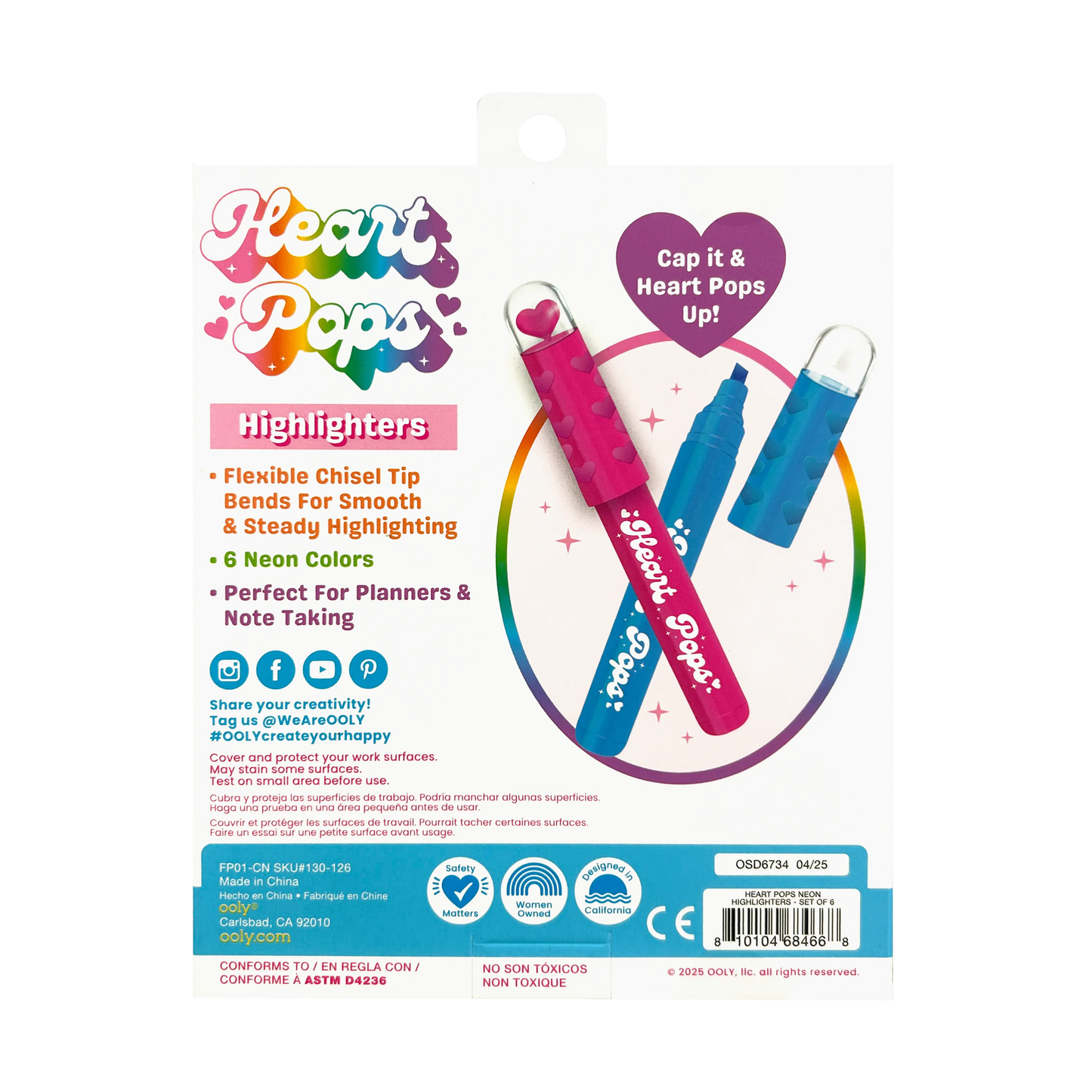 Heart Pops: Neon Highlighters (Set of 6)