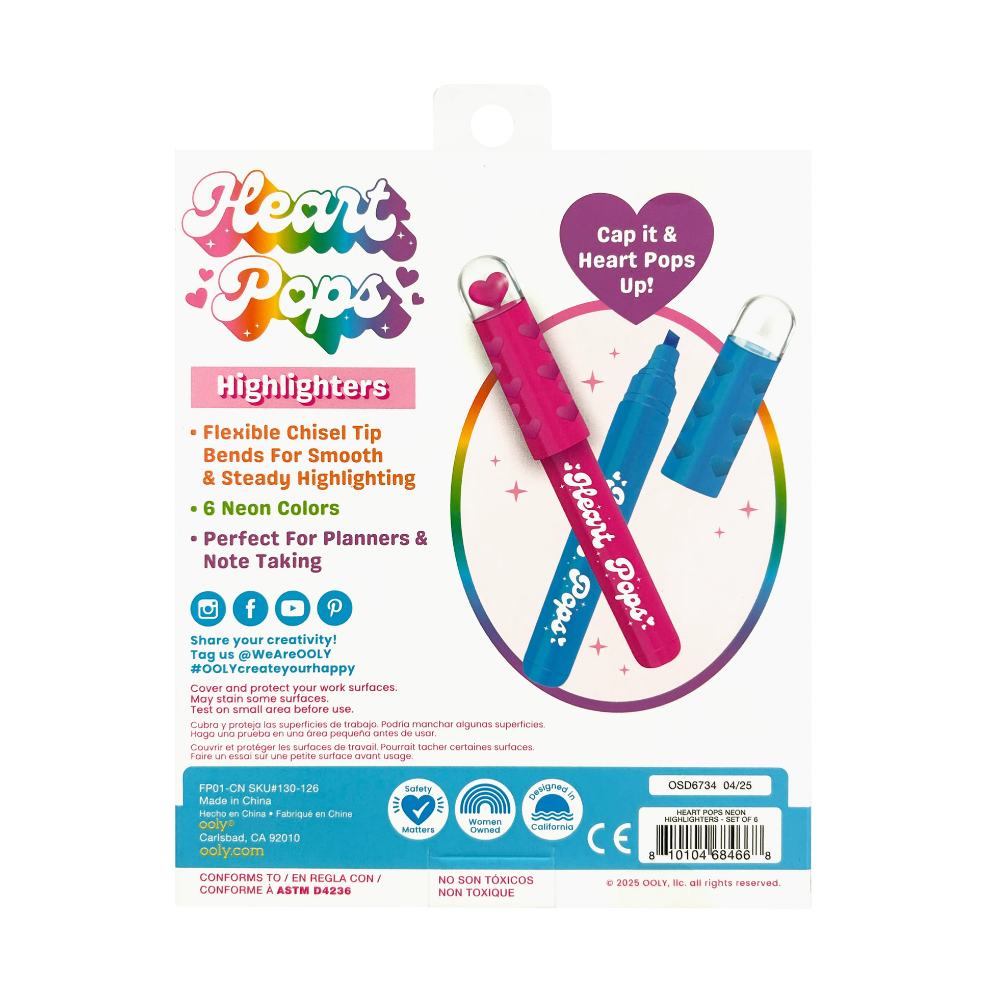 Heart Pops: Neon Highlighters (Set of 6)