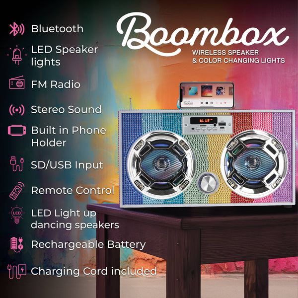 Rainbow Bling Wireless Boom Box with FM Radio