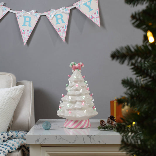 12 in. Nostalgic Ceramic Pink Candy Cane Tree