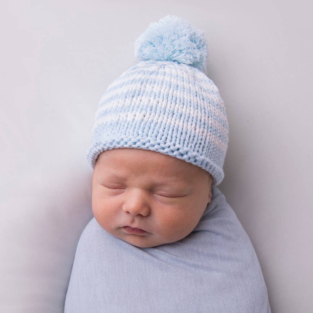 Newborn Baby Blue Pom Pom Beanie Hat