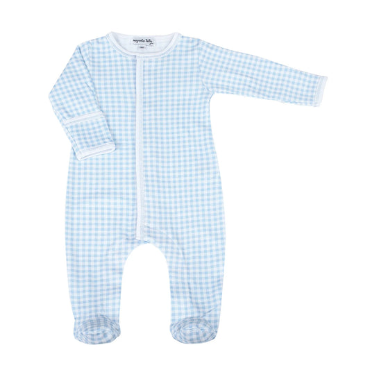 Mini Checks Footie | Light Blue