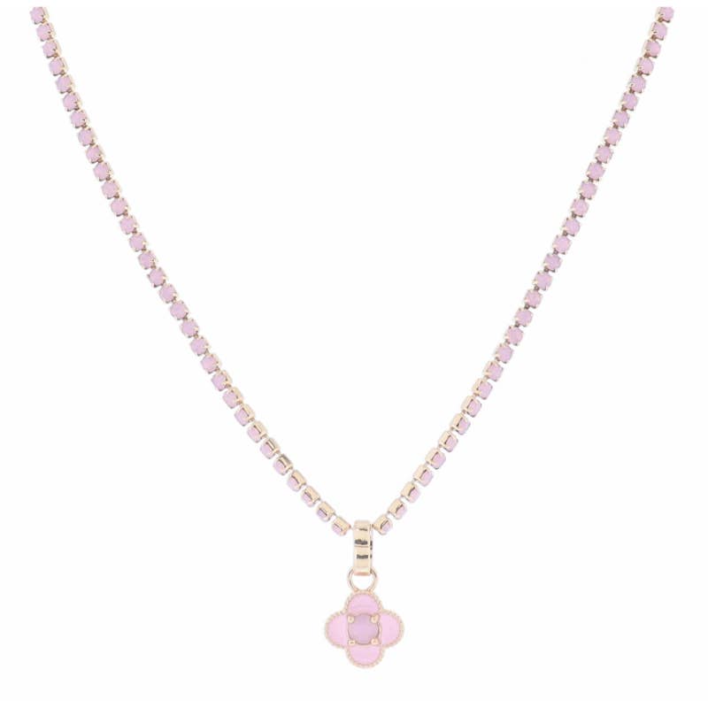 Crystal Tennis & Quatrefoil Necklace | Pink