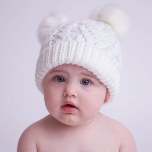 Double Pom Fluffer Beanie Hat | Winter White