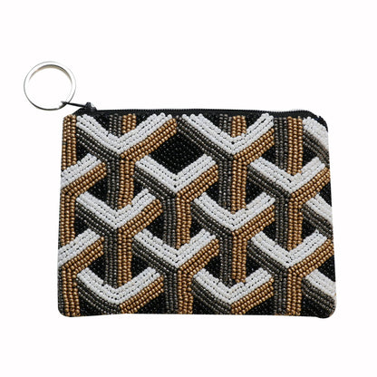 Yellow Pattern Beaded Coin Purse