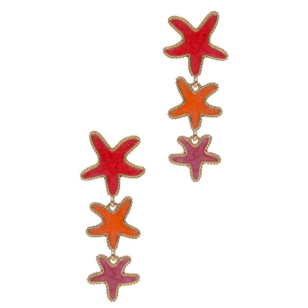 Triple Pearlized Starfish Drops Post Earrings | Coral